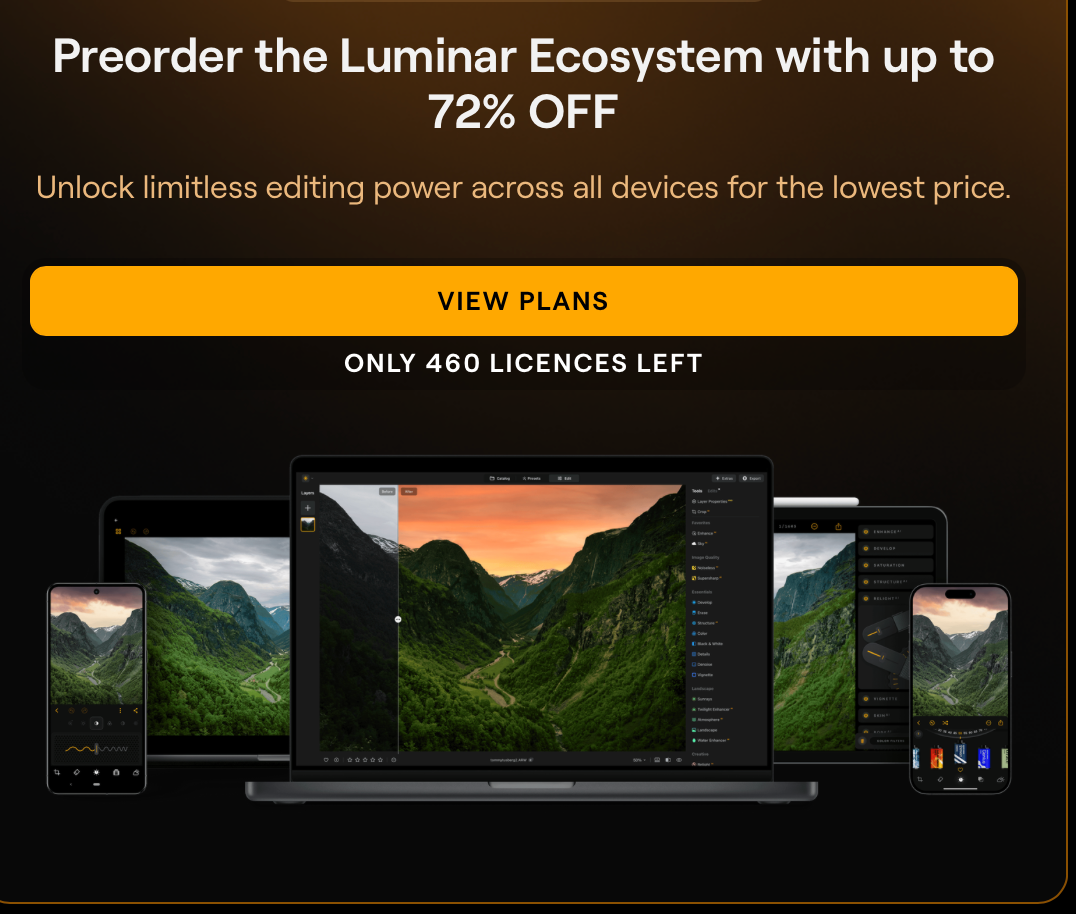 72% + Extra 15% OFF Luminar Ecosystem Early Bird Deal